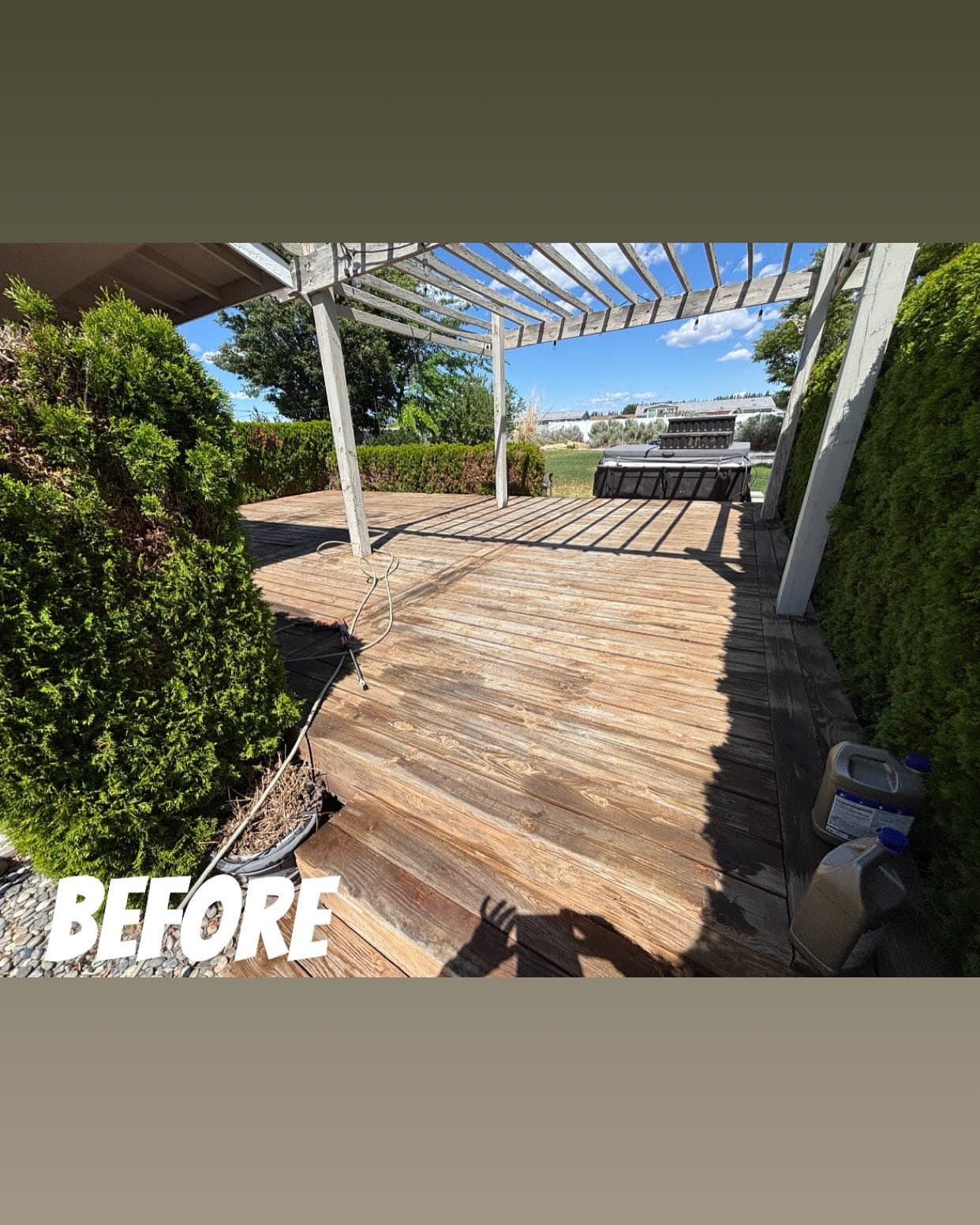 Deck before staining - weathered wood